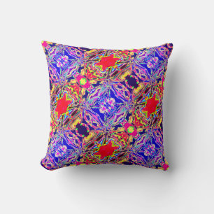 Coussin Carreaux diagonaux bleu jaune violet rose pastel