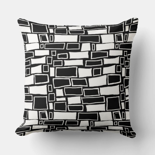Coussin Carreaux géométriques noirs blancs Abstraits (Recto)