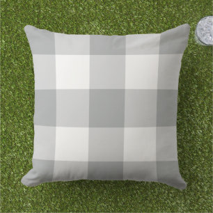 Coussin Carreaux Gingham Gris Blanc Classique Grand