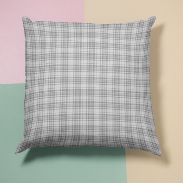 Coussin Carreaux Gris (Gray Plaid Throw Pillow)