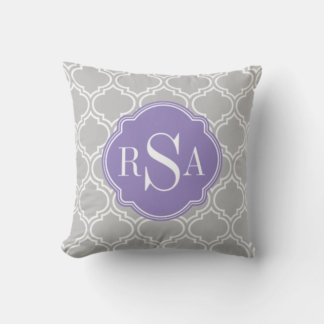 Coussin Carreaux gris treillis Motif Lavender Monogramme (Recto)