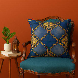 Coussin Carreaux marocains ornés bleus et dorés
