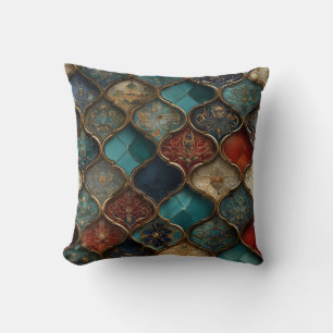 Coussin Carreaux marocains ornés dans les tons bijoux et o
