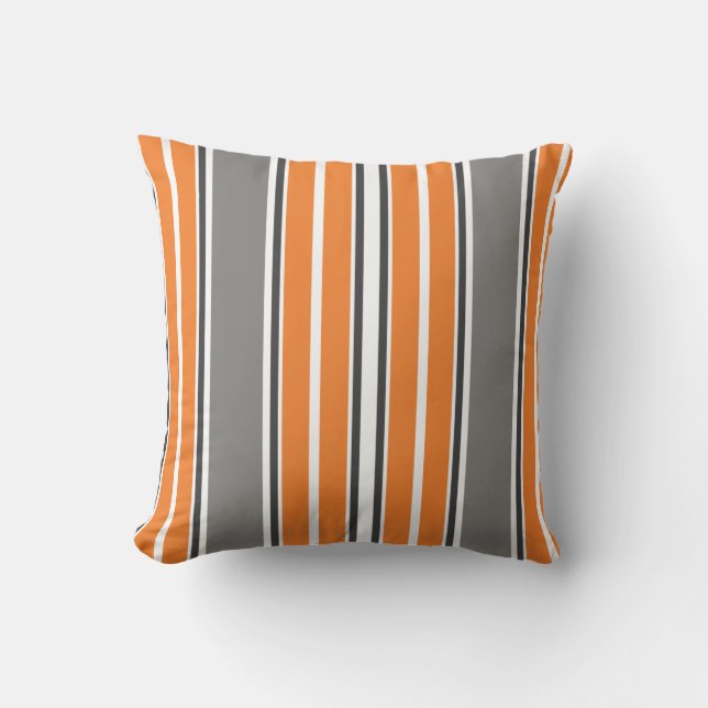 Coussin Carreaux oranges et gris de rayure (Recto)