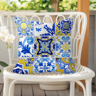 Coussin Carreaux Portugais Bleu Blanc Jaune