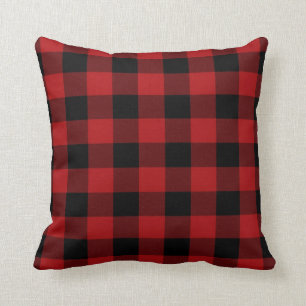 Coussin Carreaux Rouge Noir Buffalo à carreaux Rustique