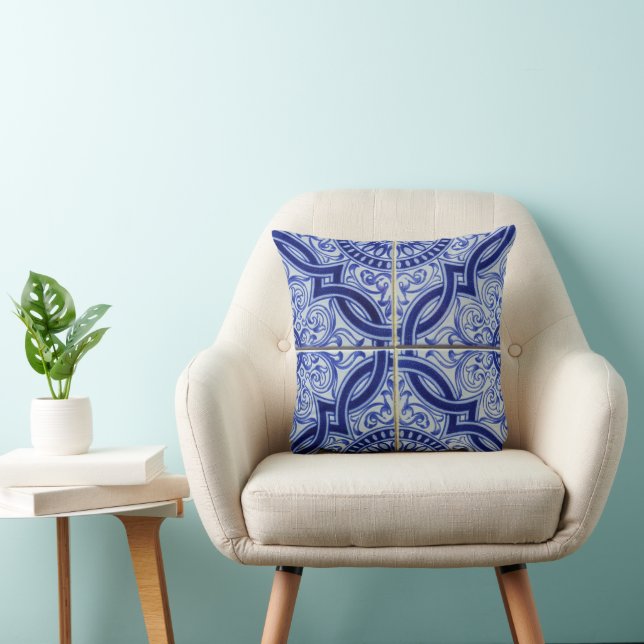 Coussin Carrelage bleu et blanc méditerranéen Motif (Chaise)
