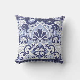 Coussin Carrelage d'art populaire mexicain Talavera bleu e