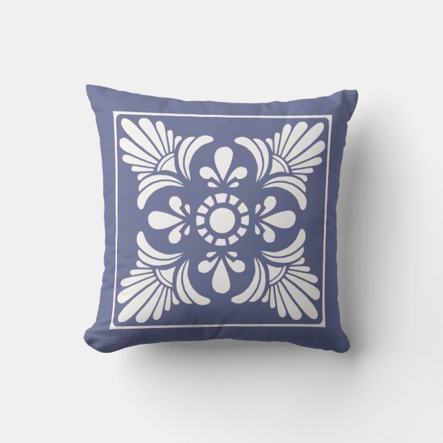 Coussin Carrelage décoratif bleu et blanc classique (Recto)