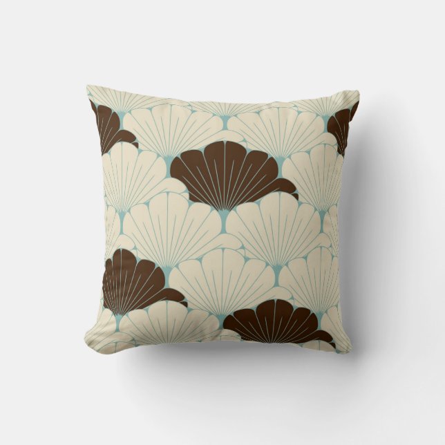 Coussin Carrelage en feuillage bleu style japonais (Recto)