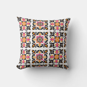 Coussin Carrelage folklorique mexicain rose et orange