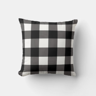 Coussin Carrés à carreaux noirs et blancs Buffalo Plaid