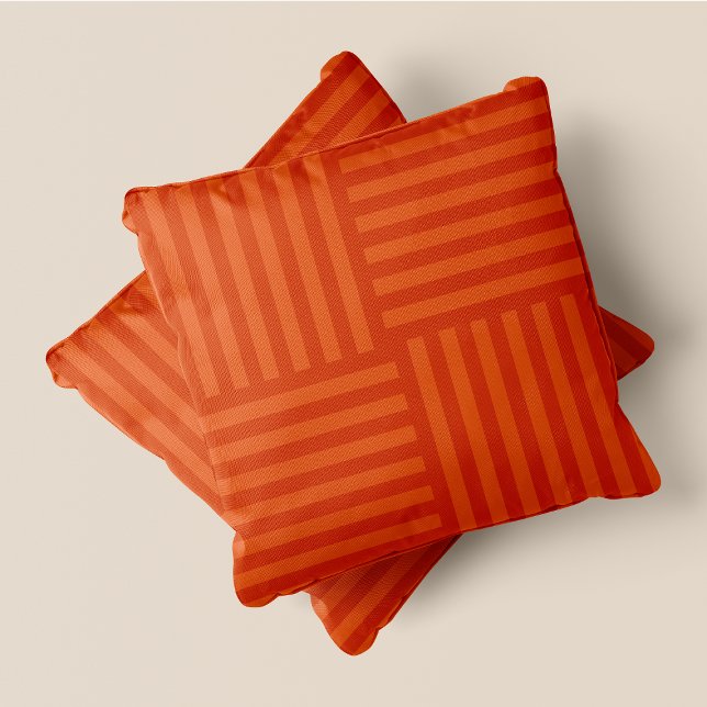 Coussin Carrés citrouille à grande bande épicée orange (Pumpkin Spice-yyyy Orange Large Stripe Squares Throw Pillow)