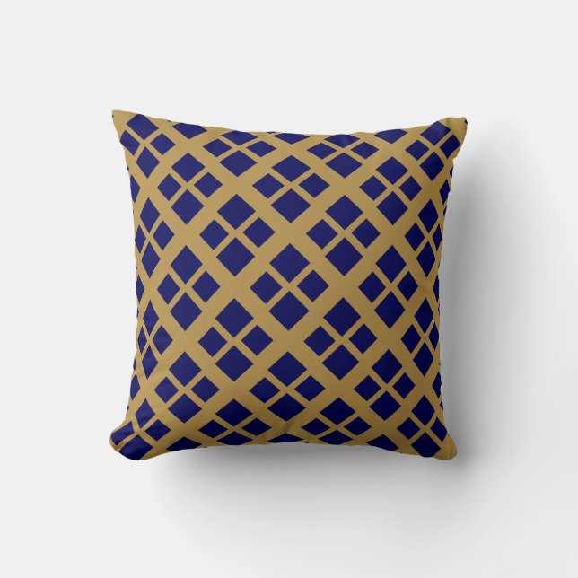 Coussin Carrés contemporains d'or et de marine (Recto)