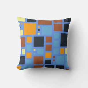 Coussin Carrés de mosaïque rétro gris bleu Brown orange