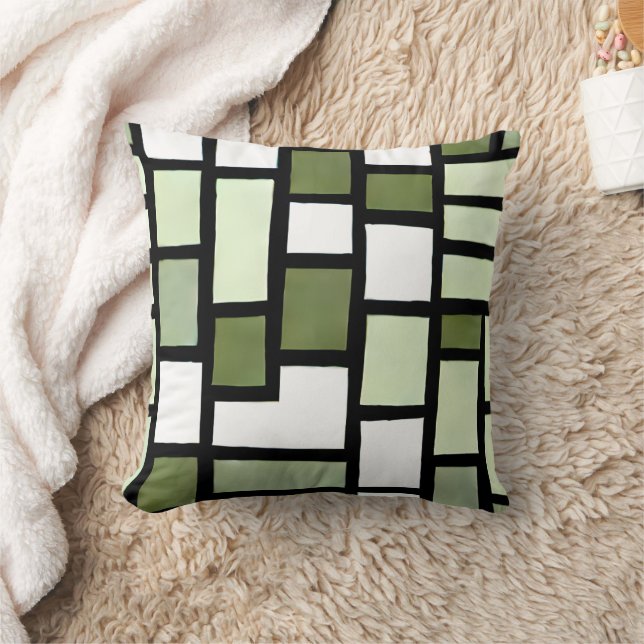 Coussin Carrés de sauge olive verte (Couverture)