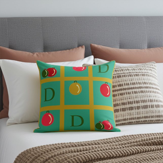 Coussin Carrés décoratifs de Noël personnalisés sur vert (Créateur téléchargé)