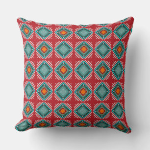 Coussin Carrés en rouge profond, blanc et turquouise
