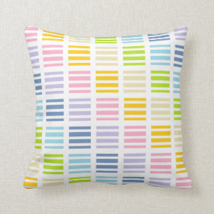 Coussin Carrés et rayures en pastel d'arc-en-ciel