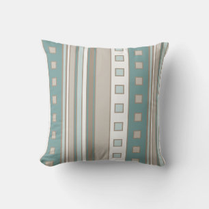 Coussin Carrés et rayures géométriques, Turquoise, Brown S