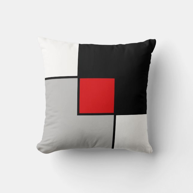 Coussin Carrés gris rouge noir modernes (Recto)