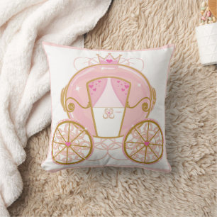Coussin Carrosse de princesse rose et or personnalisé