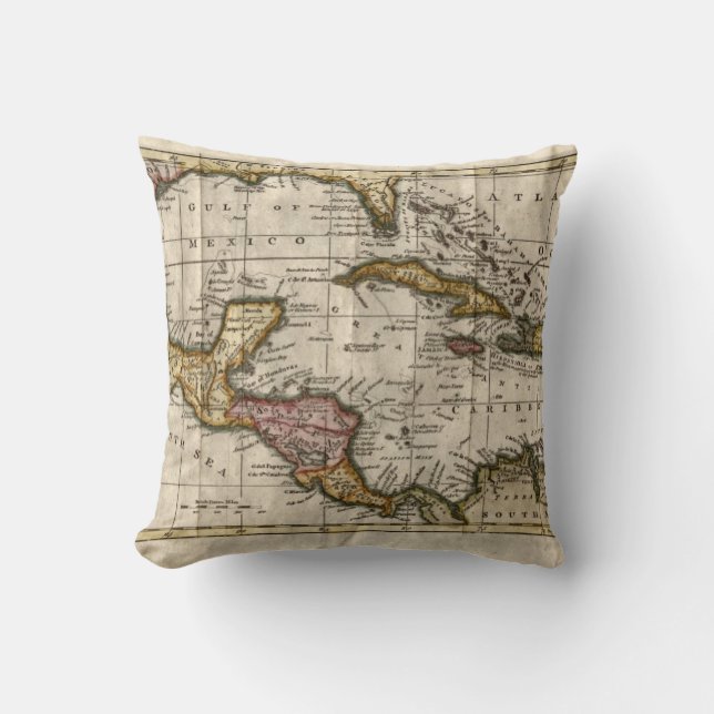 Coussin Carte 1790 des Antilles par Dilly et Robinson (Recto)
