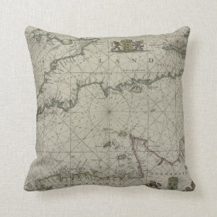 Coussin Carte antique de la Manche, 1666 (gravure de