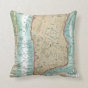 Coussin Carte antique de Lower Manhattan et de Central