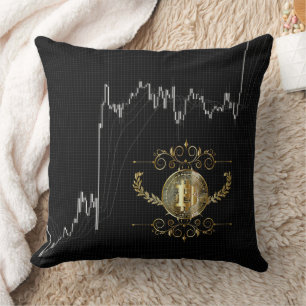 Coussin Carte Chandlestico Avec Pièce Bitcoin Or