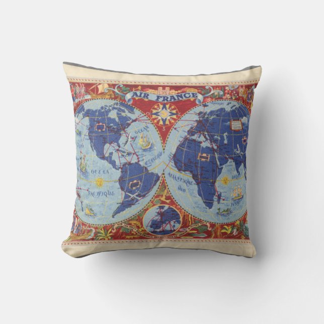 Coussin Carte d'Air France du monde (Recto)
