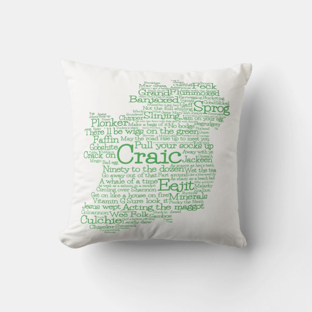 Coussin Carte d'art de mot en argot irlandais Jeter l'orei (Recto)
