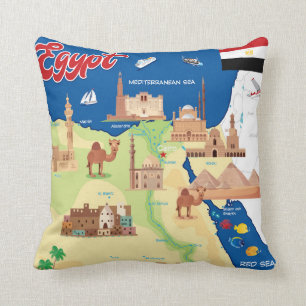 Coussin Carte de bande dessinée de l'Egypte