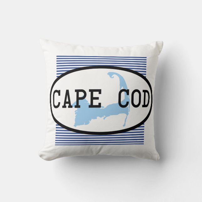 Coussin Carte de Cape Cod Silhouette Bleu Nautique (Recto)
