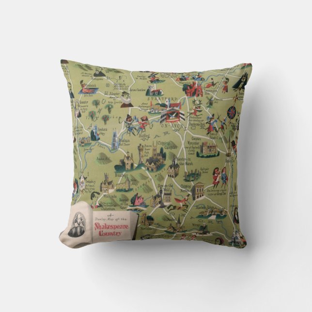 Coussin Carte de Dunlop de pays de Shakespeare, Angleterre (Recto)