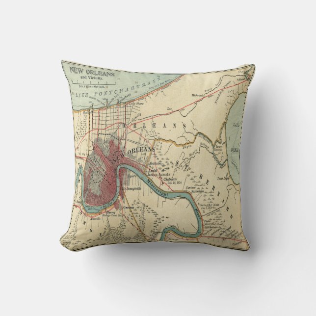 Coussin Carte de la Nouvelle-Orléans (Recto)