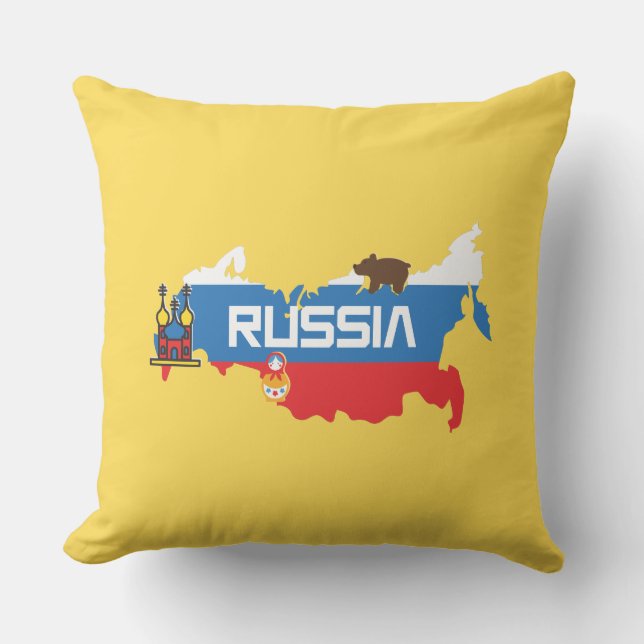 Coussin Carte de la Russie avec le bleu et le drapeau (Recto)