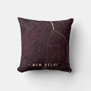 Coussin Carte de la ville de New Delhi, Inde, design minim