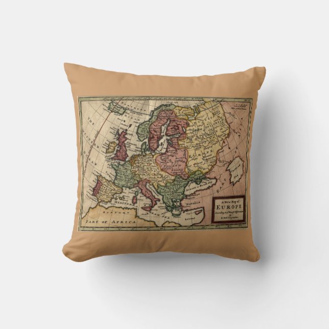 Coussin Carte de l'antiquaire 1721 de l'Europe par la (Recto)
