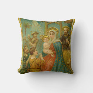 Coussin Carte de Noël de la Nativité de l'ère édouardienne
