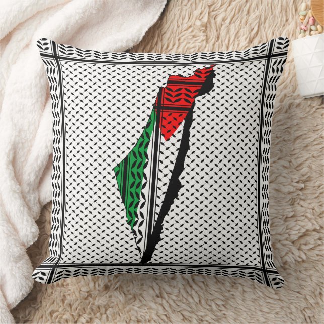 Coussin Carte de Palestine avec drapeau et Motif Keffiyeg (Couverture)
