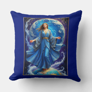 Coussin Carte de Tarot, le Monde, en Bleu Profond 