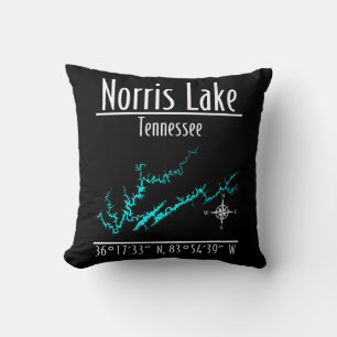 Coussin Carte des coordonnées du rivage du lac Norris Tenn