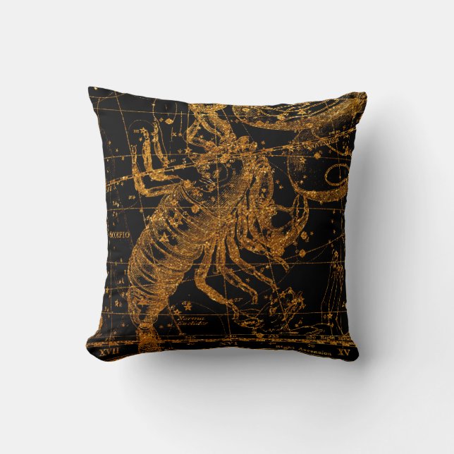 Coussin Carte des étoiles céleste SIGNE Astrologique Gold  (Recto)