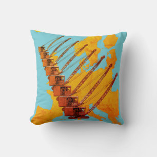 Coussin CARTE DES OPÉRATEURS DE CRANE vintage EN EUROPE