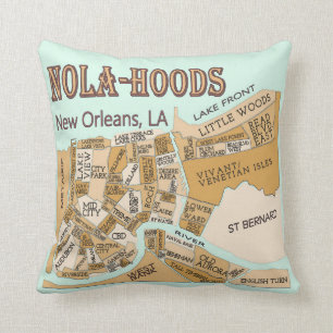 Coussin Carte des quartiers de la Nouvelle-Orléans, NOLA_H