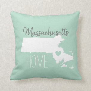 Coussin Carte d'état du Massachusetts amour à la maison