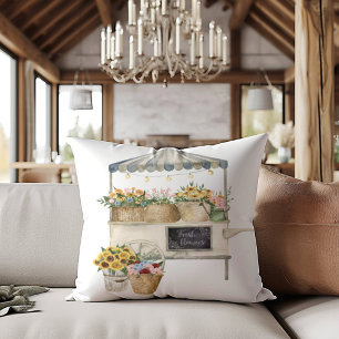 Coussin Carte du marché aux fleurs Aquarelle Cottage Art