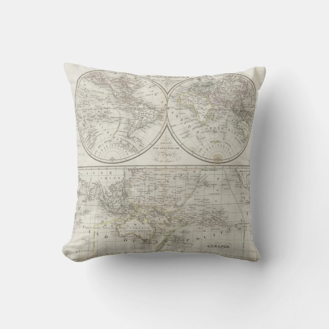 Coussin Carte du monde dans deux hémisphères (Recto)