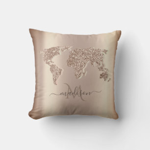 Coussin Carte du monde parties scintillant Monographie Mon